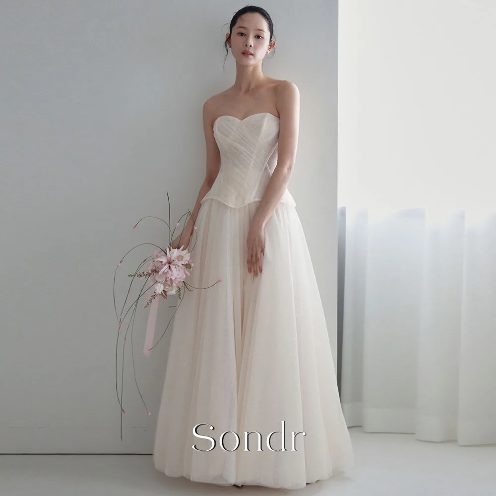 Sondr Customized Shiny Tulle Korean Evening Dresses Adjustable Straps Ankle-Length Prom Gown Wedding Snap Dress for Bride