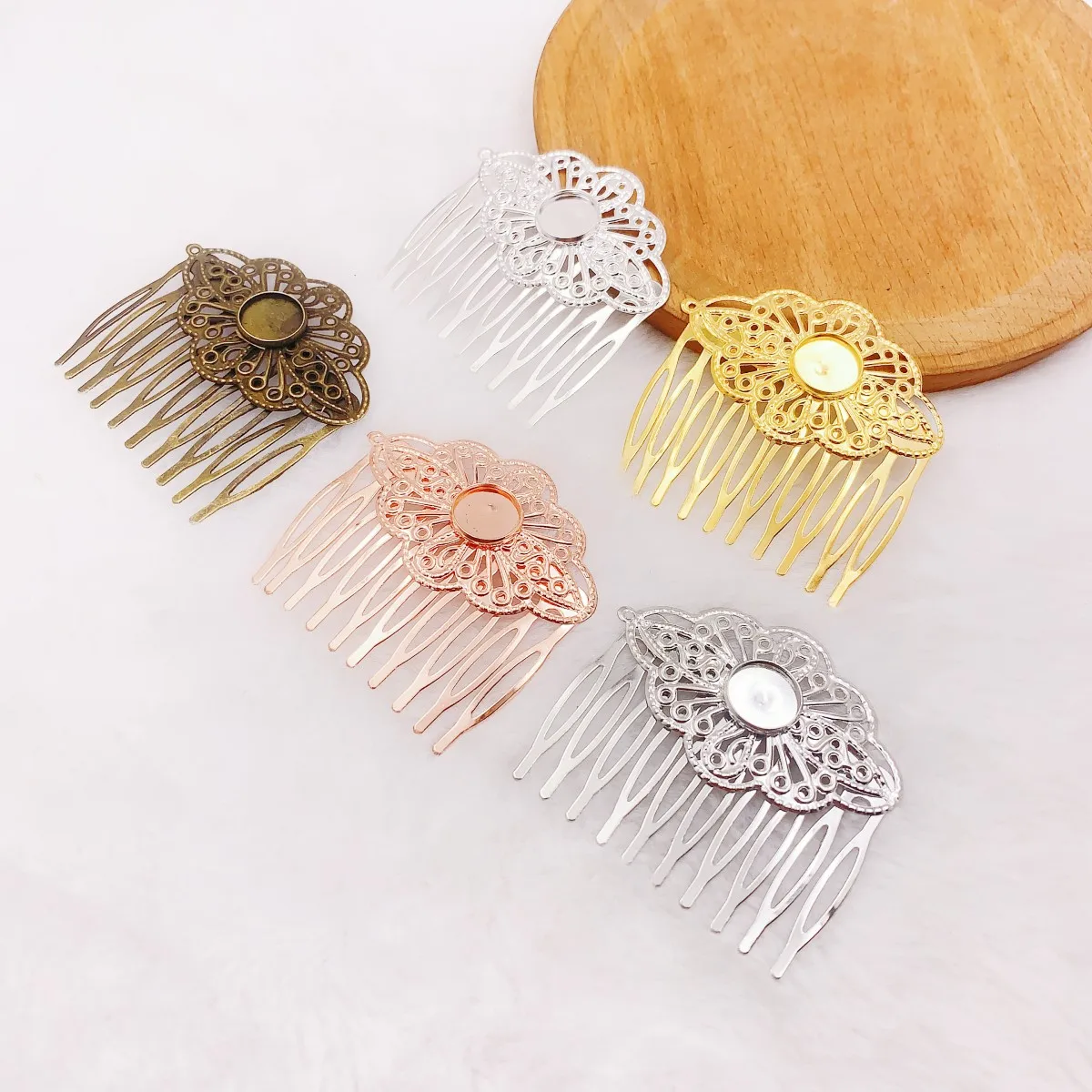 Onebeading Fit 12mm Cabochons Metal Comb Hairpins Blank Cabochon settings Hair Clips Accessories 52x56mm 5pcs K05469