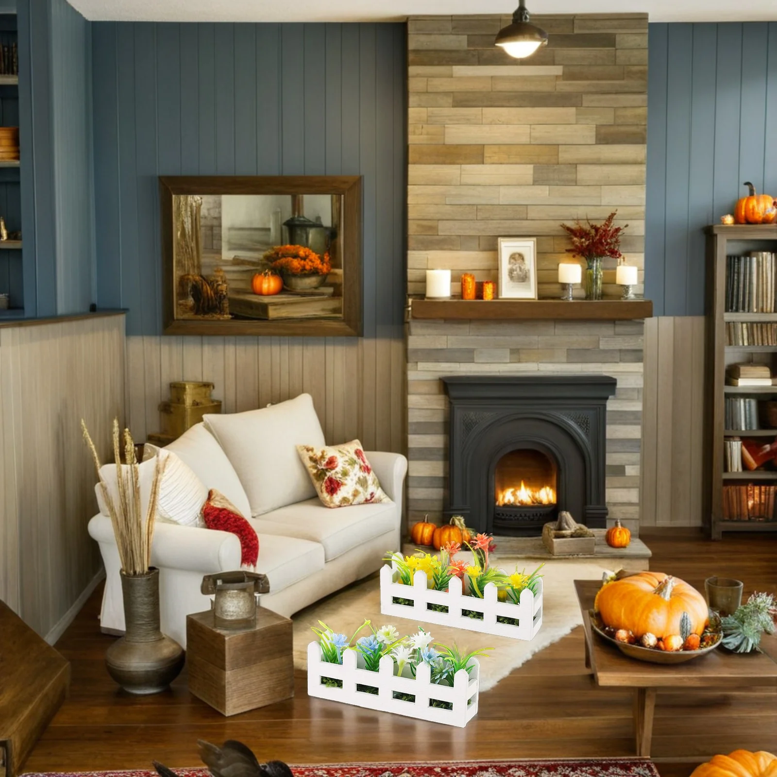 

4Pcs Miniature Dollhouse Wooden Fence Artificial Flower Wall Balcony Greenery Decoration Bonsai Plants Tiny Picket Fence