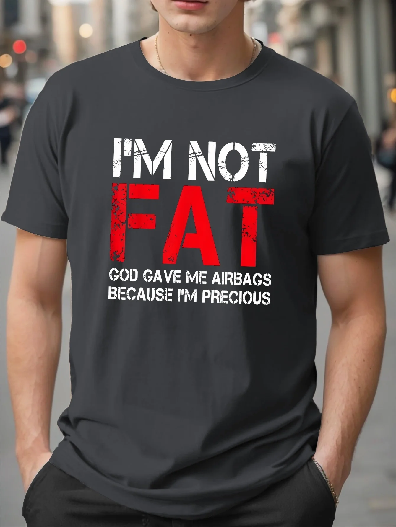 Men's Funny Slogan Round Neck 100% Cotton T-shirt I'M NOT FAT Print Short Sleeve Sports Tee Tops Men's Summer Clothing