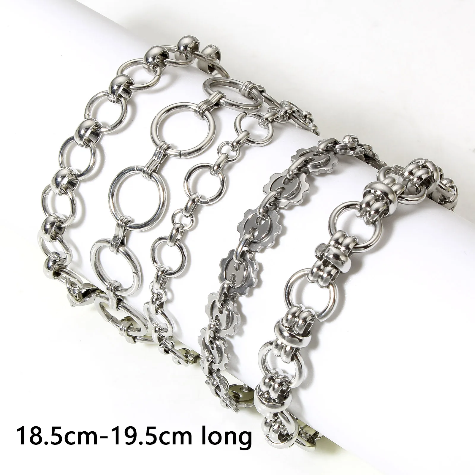 304 Stainless Steel Link Chain Men Bracelets Silver Color Men\'S Cuff Wristband Metal Bracelet For Women Punk Gift No Fade1Piece