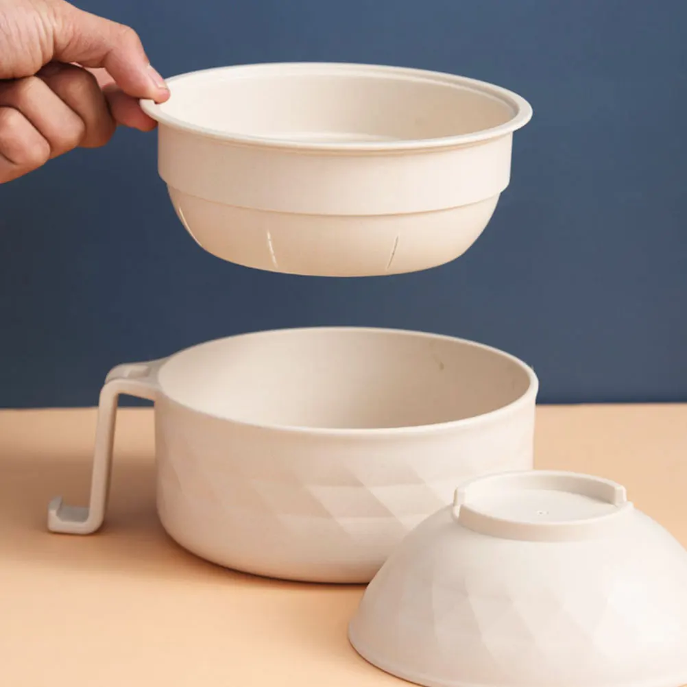 

1 set Microwavable Ramen Bowl Set Large Drain Soup Bowl Lid for Instant Noodles Noodle Bowls with Chopsticks Home Party Use