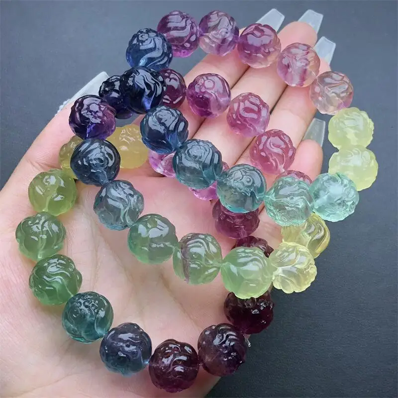 14MM Natural Fluorite Fox Fairy Bracelet Woman Lady Man Healing Wealth Gift Crystal Beads Quartz Gemstone Jewelry 1PCS