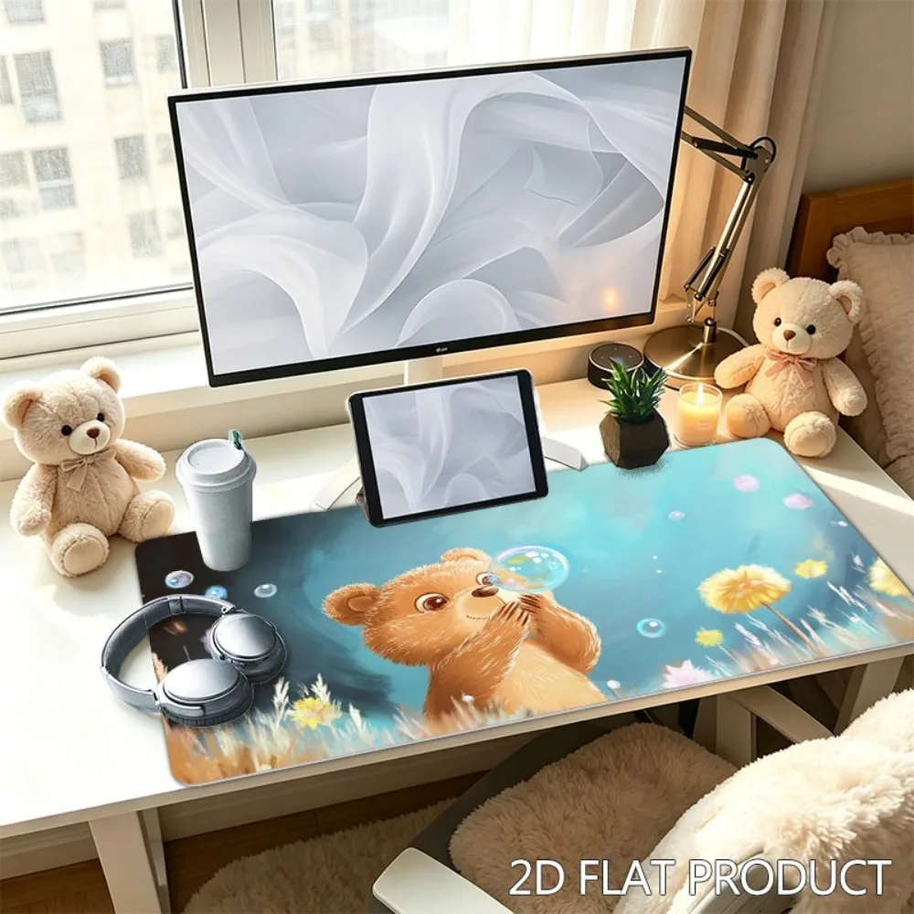 Polyester cute brown teddy bear printed tablecloth, soft and non-slip tablecloth gaming accessories mousepad profissional