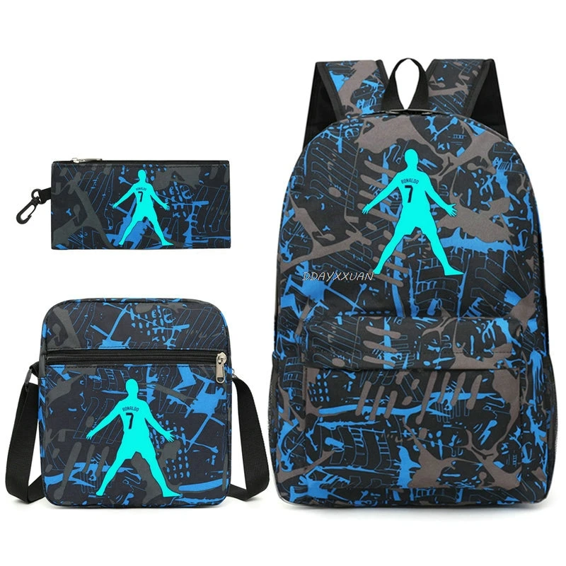 Hot CR7 Luminous Print Backpack For Teenager Girls Boy School Bag Laptop Rucksack School Gift Knapsack With Pencil Case 3Pcs Set