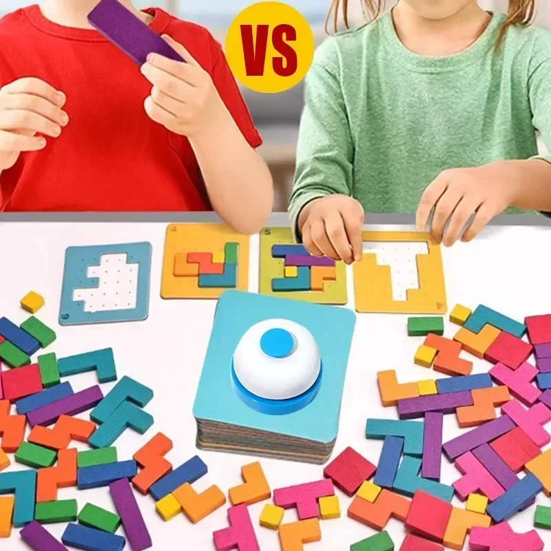 Montessori เดสก์ท็อปปริศนาของเล่นเด็ก Battle ตารางเกม Tangram ของเล่นคณิตศาสตร์ Building Blocks Board สีรูปร่างการฝึกอบรมสําหรับของขวัญเด็ก