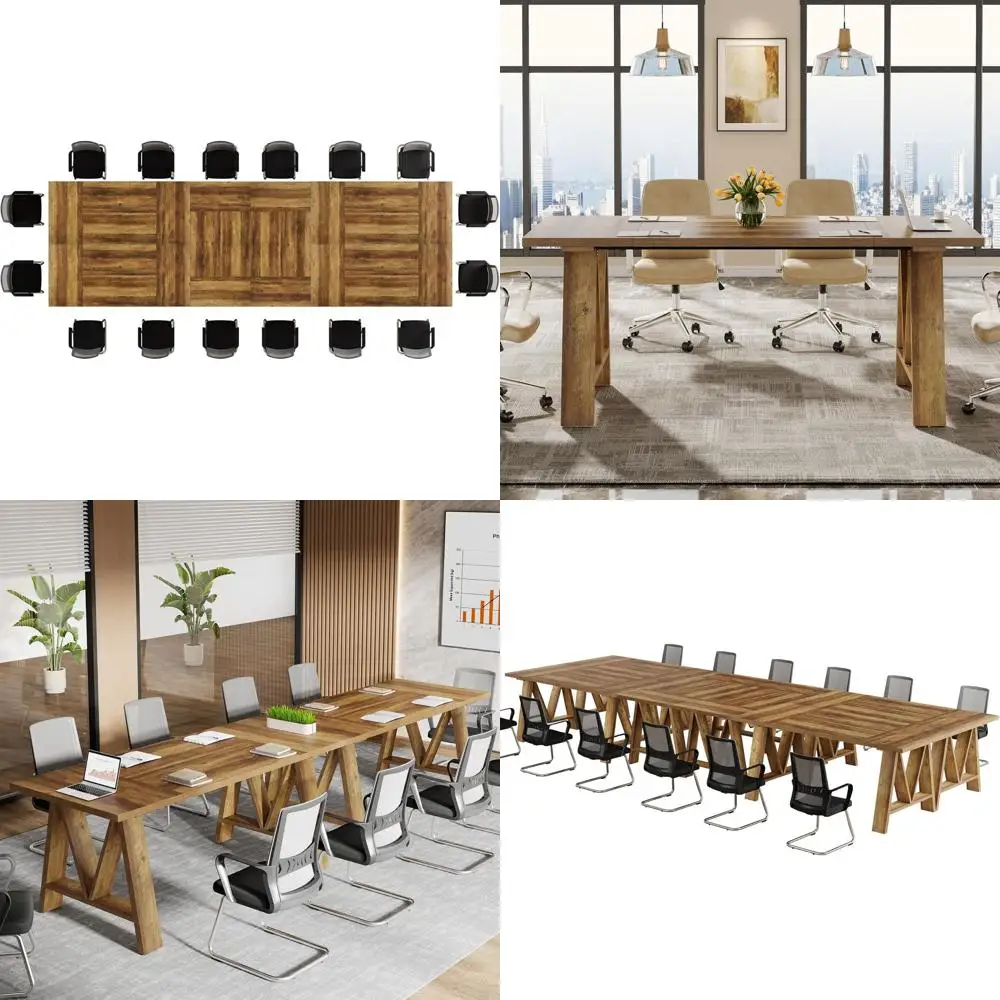 

Rustic Brown Wooden Conference Table for 4-6 People with Sturdy Legs