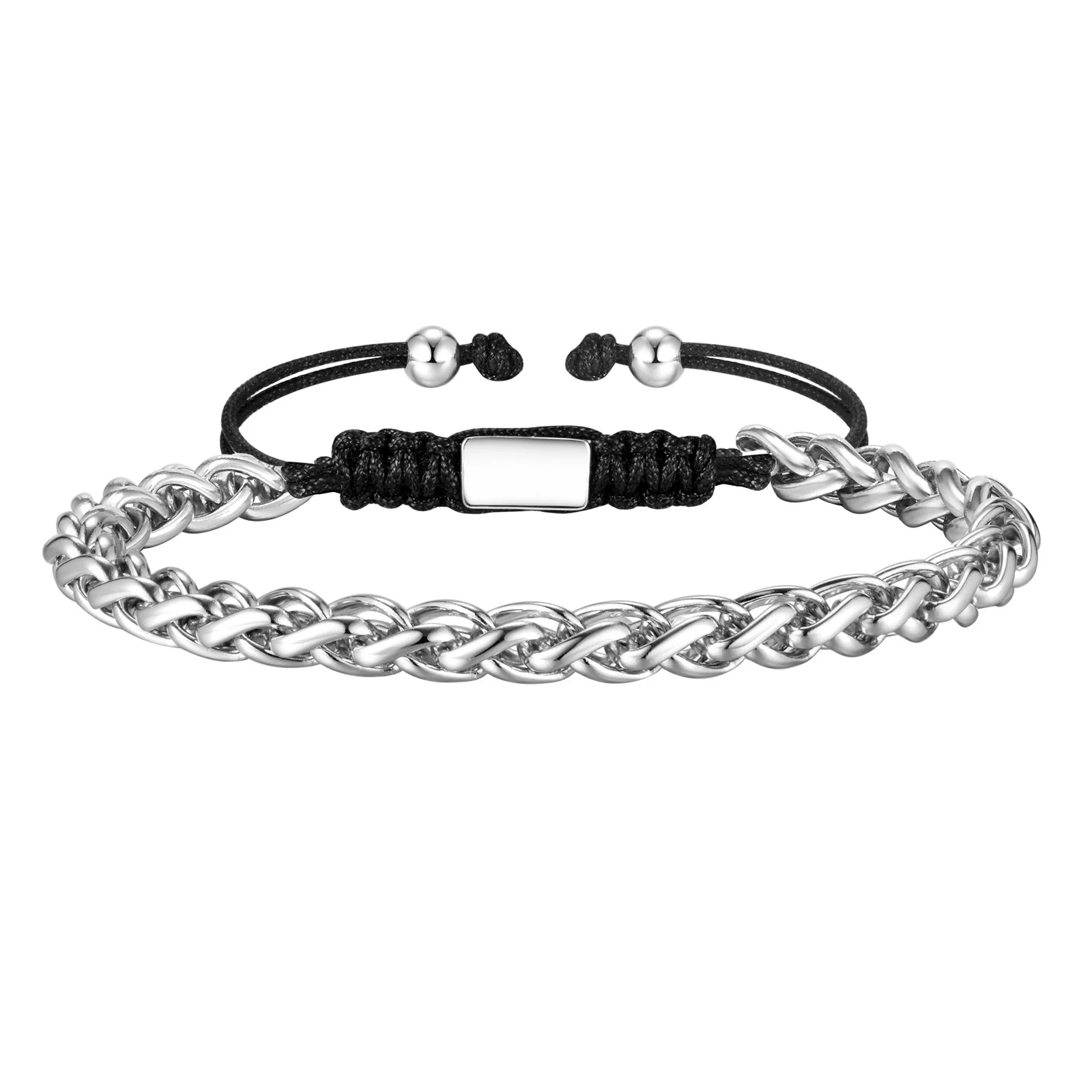 

Men's Wheat Chain Bracelet for Men Boys,Black Braided Rope Stainless Steel Chain Wristband,New Fashion Jewelry Gift