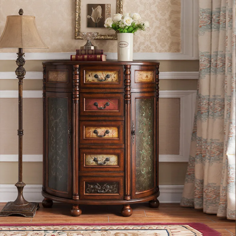 

Semicircular entrance Solid wood retro painted entrance multi-functional storage villa bucket