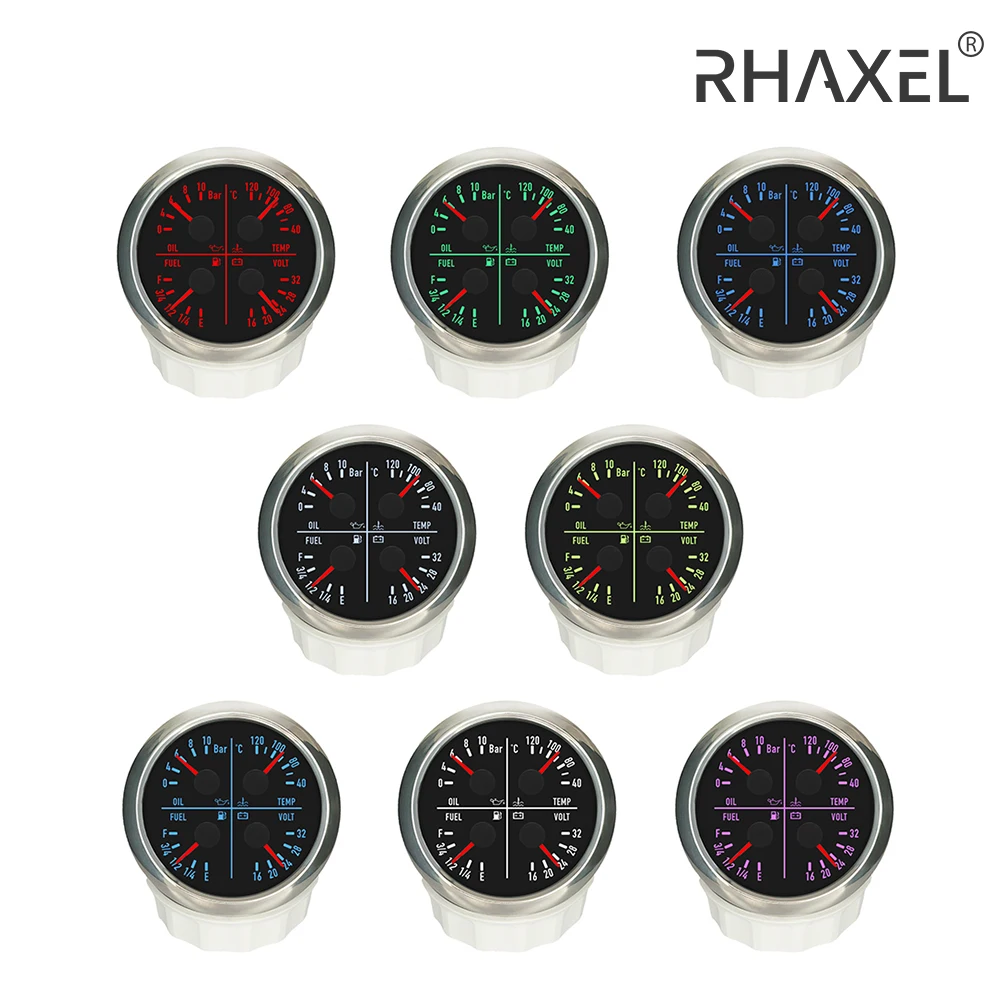 ELING 80mm 4in1 Oil Pressure 10Bar Water Temp Fuel Level Voltmeter 12V 24V with 7 Colors Backlights Backlight for Auto Boat RV