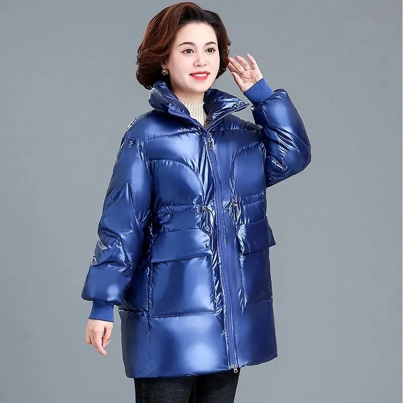 

New Winter Down Cotton-Padded Jacket Women Overcoat Glossy Windproof Jacket Fashion Loose Long Lace-Up Warm Parker Coat