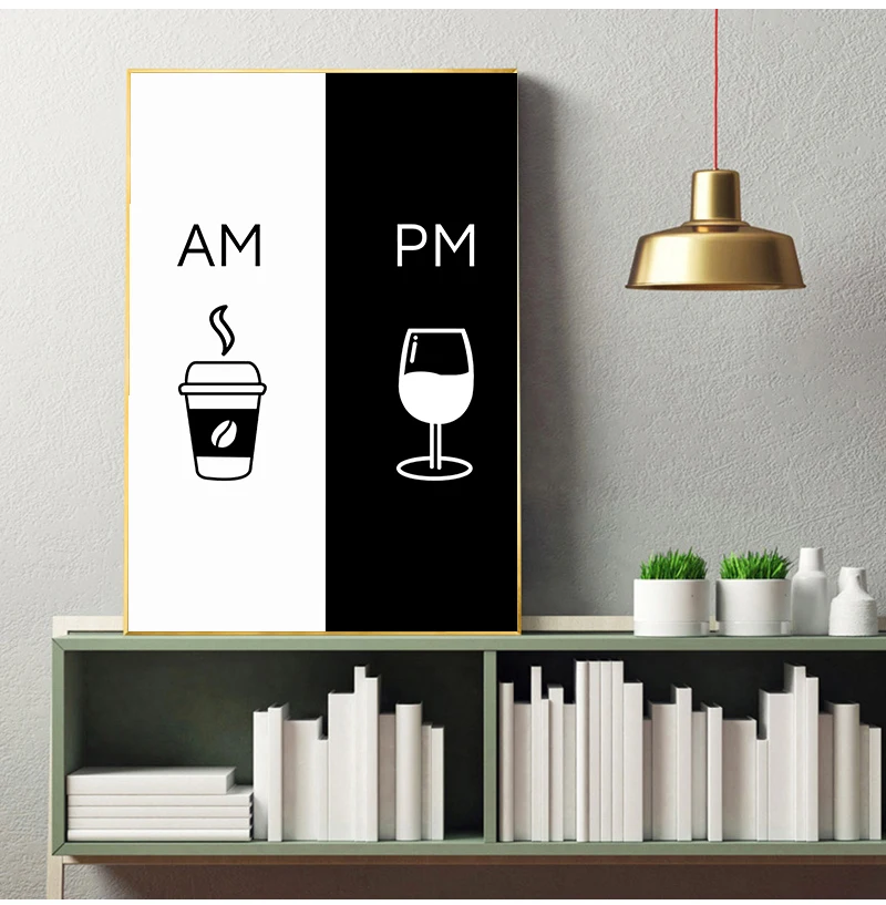 أبيض وأسود الحد الأدنى ملصق وطباعة لغرفة الطعام ، جدار الفن ، قماش اللوحة ، القهوة ، النبيذ ، البساطة ، صورة ، المطبخ الديكور #3