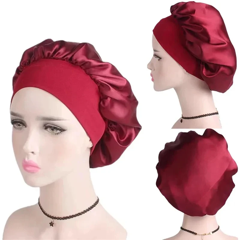 1/2/3Pcs Satin Night Hair Cap Women'S Solid Sleeping Hat Sleep Care Bonnet Nightcap For Women Unisex Cap