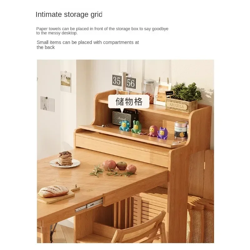 

Solid wood folding dining table household small unit Nordic minimalist telescopic multifunctional Japanese style natural wood