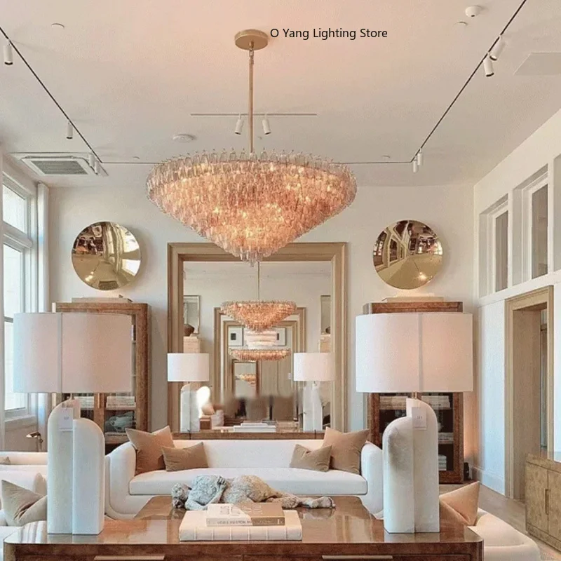 

Designer Stainless Steel Glass Chandelier Round Rectangle Clear Amber Glass Pendant Lamp Adjustable Ceiling Luster