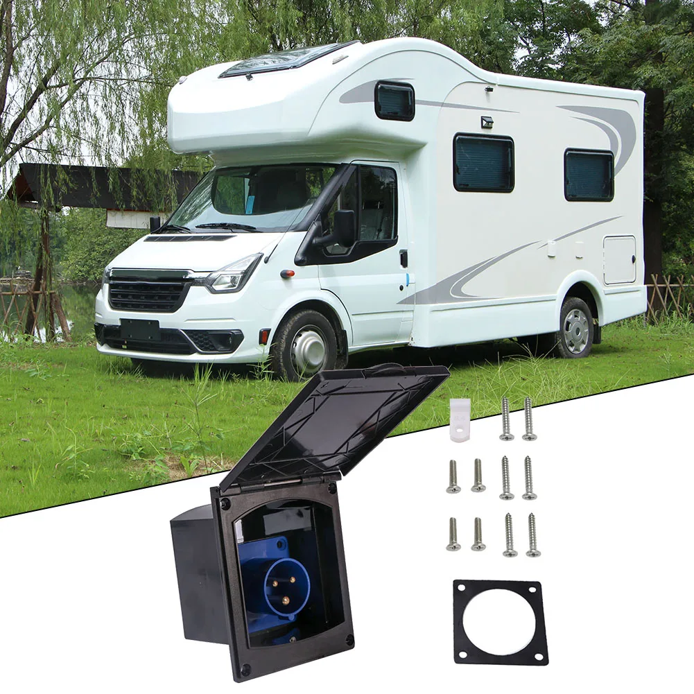 

1PC RV 230V 16A Flush Hook Up Socket Black Caravan Motorhome Camper Rectangular High-Quality RV Socket Accessories White Black