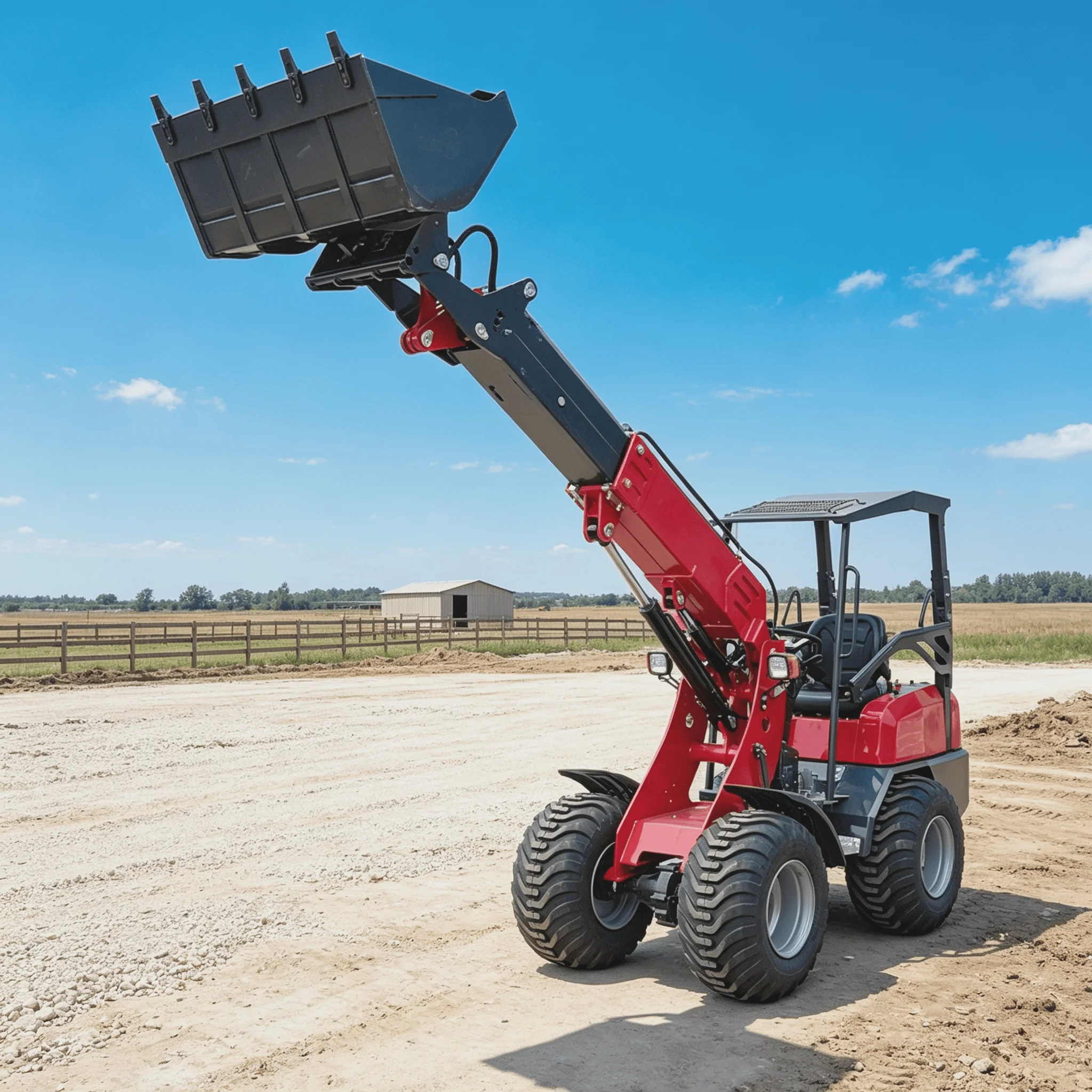 Chargeuse télescopique compacte sur roues avec flèche extensible, machine de chargement hydraulique pour usage agricole et de construction