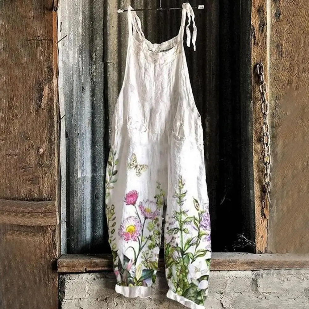 Mono Vintage con estampado de flores para mujer, mono sin mangas con estampado Floral, monos de cintura alta