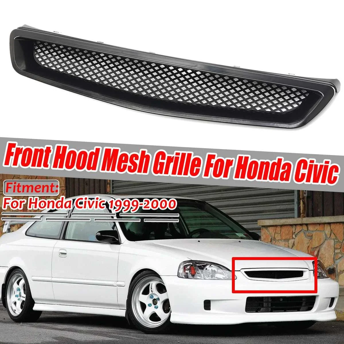 

For Honda Civic EK CX DX EX HX LX Type R 1999-2000 ABS Front Mesh Grille Cover Trim Car Front Hood Mesh Bumper Racing Grills