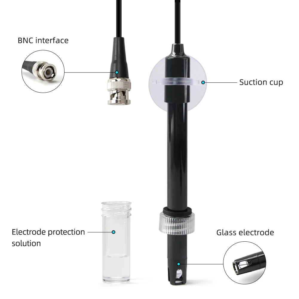 Ph Replacement Probe Electrode Probe PH Meter Potential Test BNC Q9 Connector 0.75/1.12/3M Wire For Aquarium Hydroponic Laborato