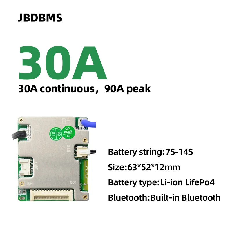 JBD  7-14S Smart BMS 30A 24V-60V utomized Identify  Built-in BT UART NTC Smart BMS  Li-ion LiFePo4  LTO Balanced Board For E-Bik