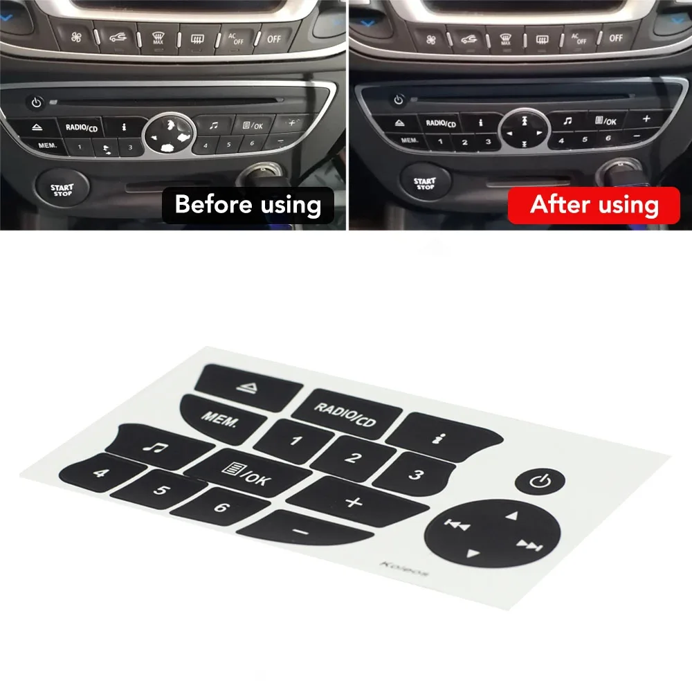 Car Button Repair Stickers CD Radio Audio Button Repair Decals Stickers For Twingo For Renault Clio and Megane