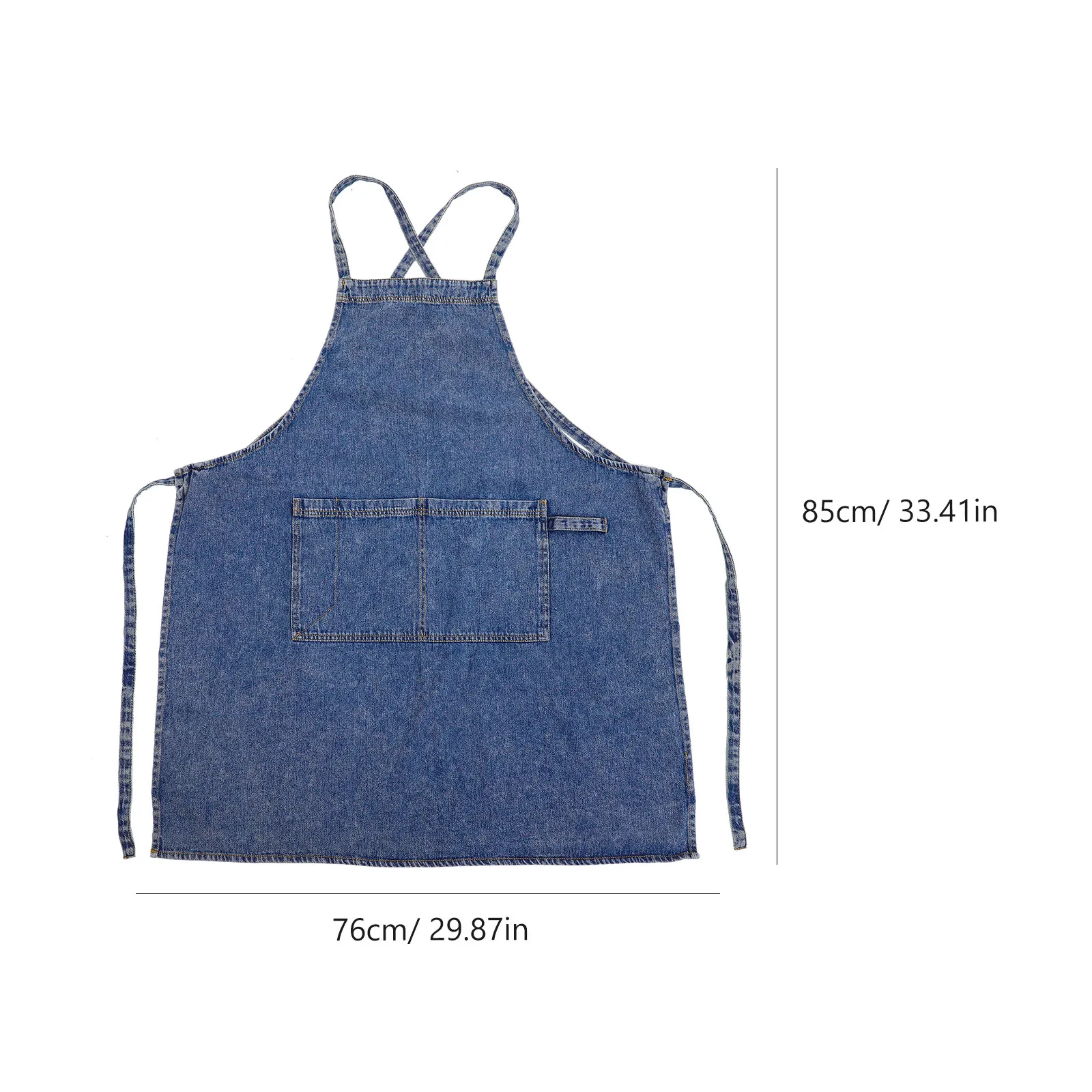 Heavy Duty Denim Apron Women Cross Back Style Adjustable Fit Kitchen Cooking Apron with Phone Pocket for Home Studio Use
