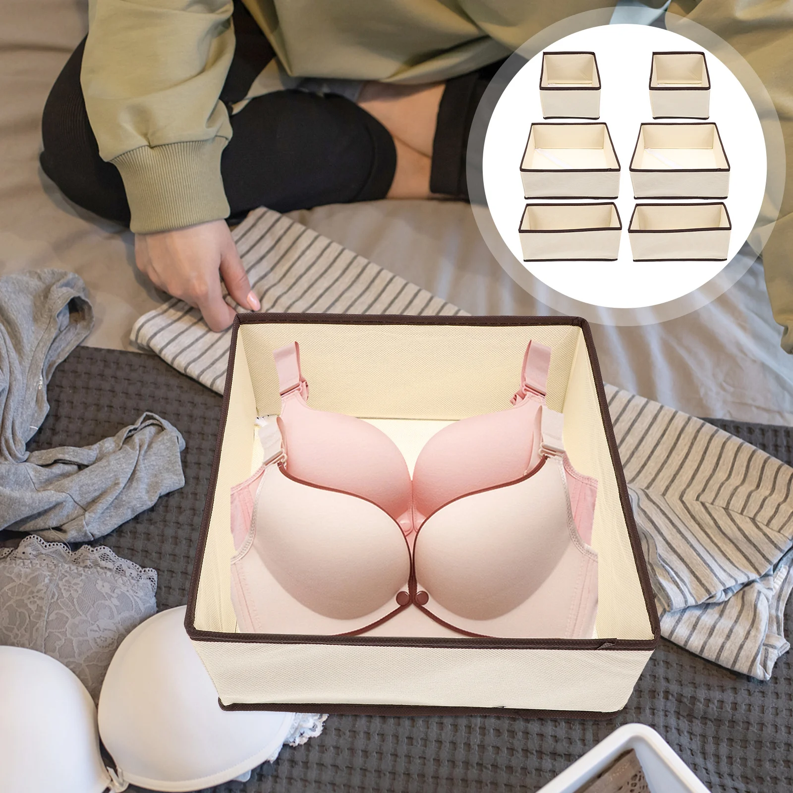 

6Pcs Foldable Underwear Storage Boxes Non-Woven Fabric Organizers for Wardrobe Clothes Storage Containers Bra Socks Clothes