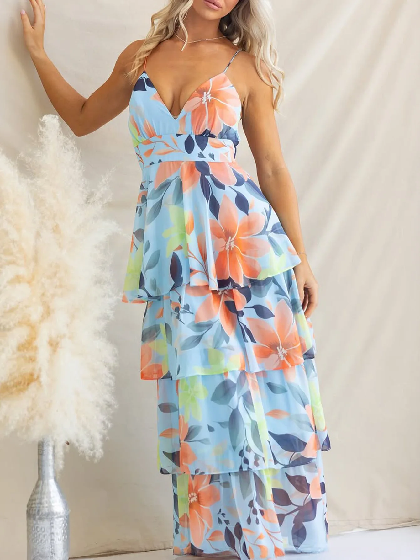 

Floral Print Mini Dress Women's Casual Summer Spring Vacation Style Off-Shoulder Gown European And American Trend 2025