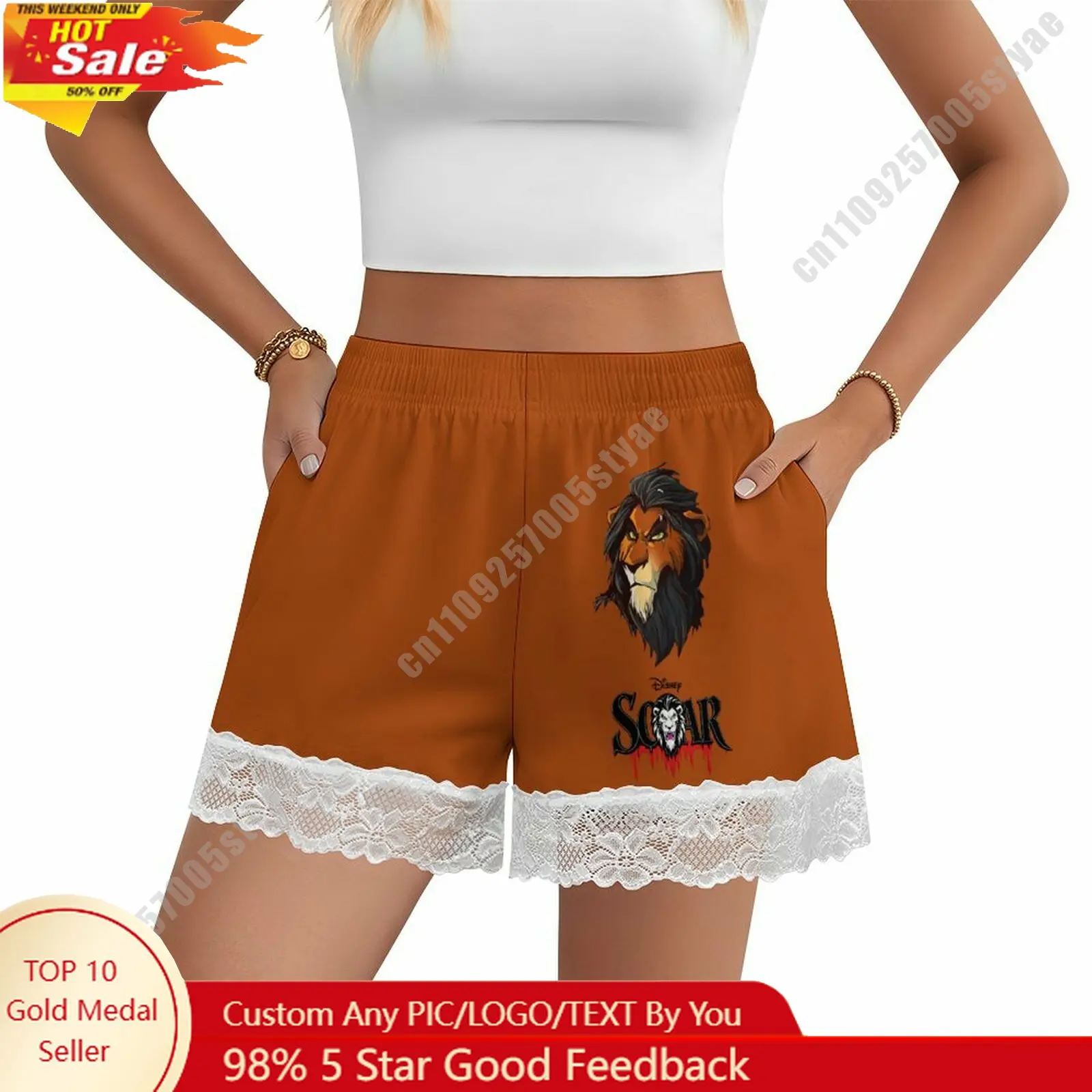

Scar Short Pajama Pants Disney Cartoon Women Summer Lace Trim Thin Panties Custom Loose Home Casual Shorts