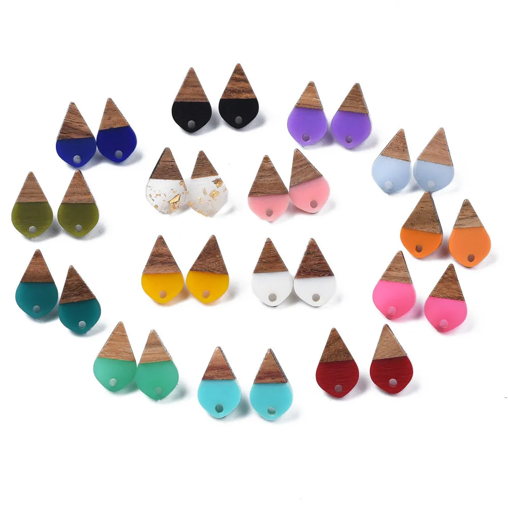 20Pairs Nussbaum Holz Harz Stud Ohrring Basis Zubehör mit Pins Rechteck Teardrop Ohrringe Anschlüsse für Schmuck Machen DIY