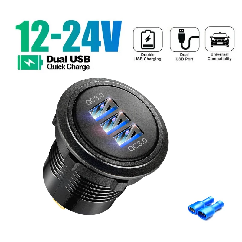 Usb car charger socket and qc 3 quick tomada 12v automotivo adapter for truck  Boat Marine Vehicle Motorcycle