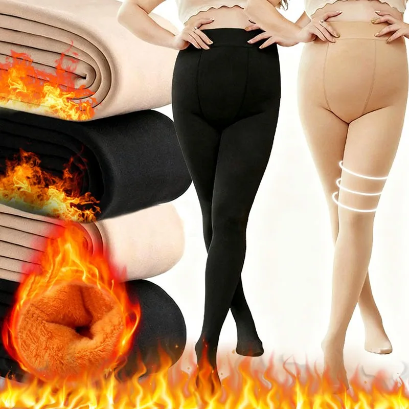 

Зимние колготки больших размеров на флисовой подкладке, теплые колготки с термоизоляцией, теплые леггинсы с высокой талией, женские полупрозрачные леггинсы для холодной погоды