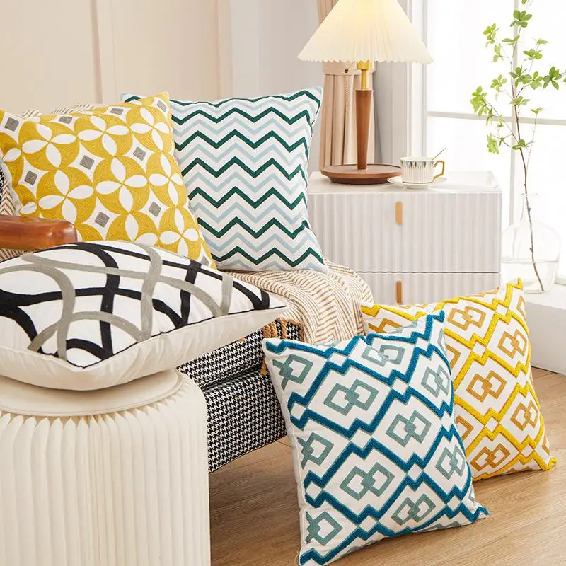 Nordic Ins Style Geometric Embroidery Pillowcase Creative 3D Home Decoration Cushion Cover Fashion Bohemia Series Pillow Case