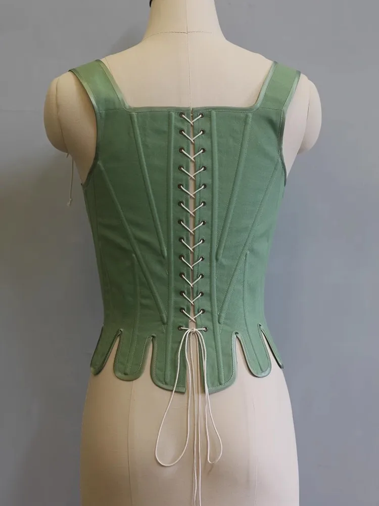 82-94cm Bust Green Corset Women Vintage Elegant Adjustable Fishbone Corset With Front Open Back Lace-Up Cotton Linen Corset Tops