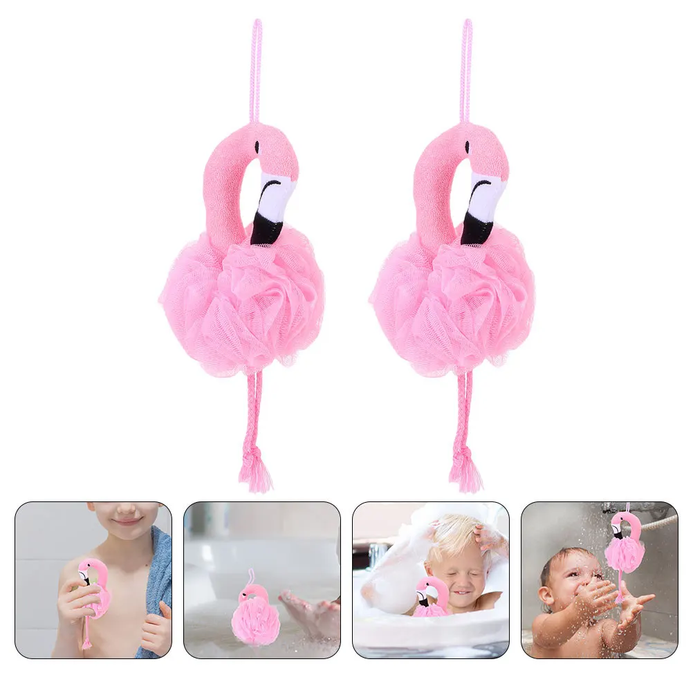 

2pcs Flamingo Bath Balls Deep Exfoliating Body Scrubber Durable Mesh Shower Cleaning Tool For Women Men Travel Use