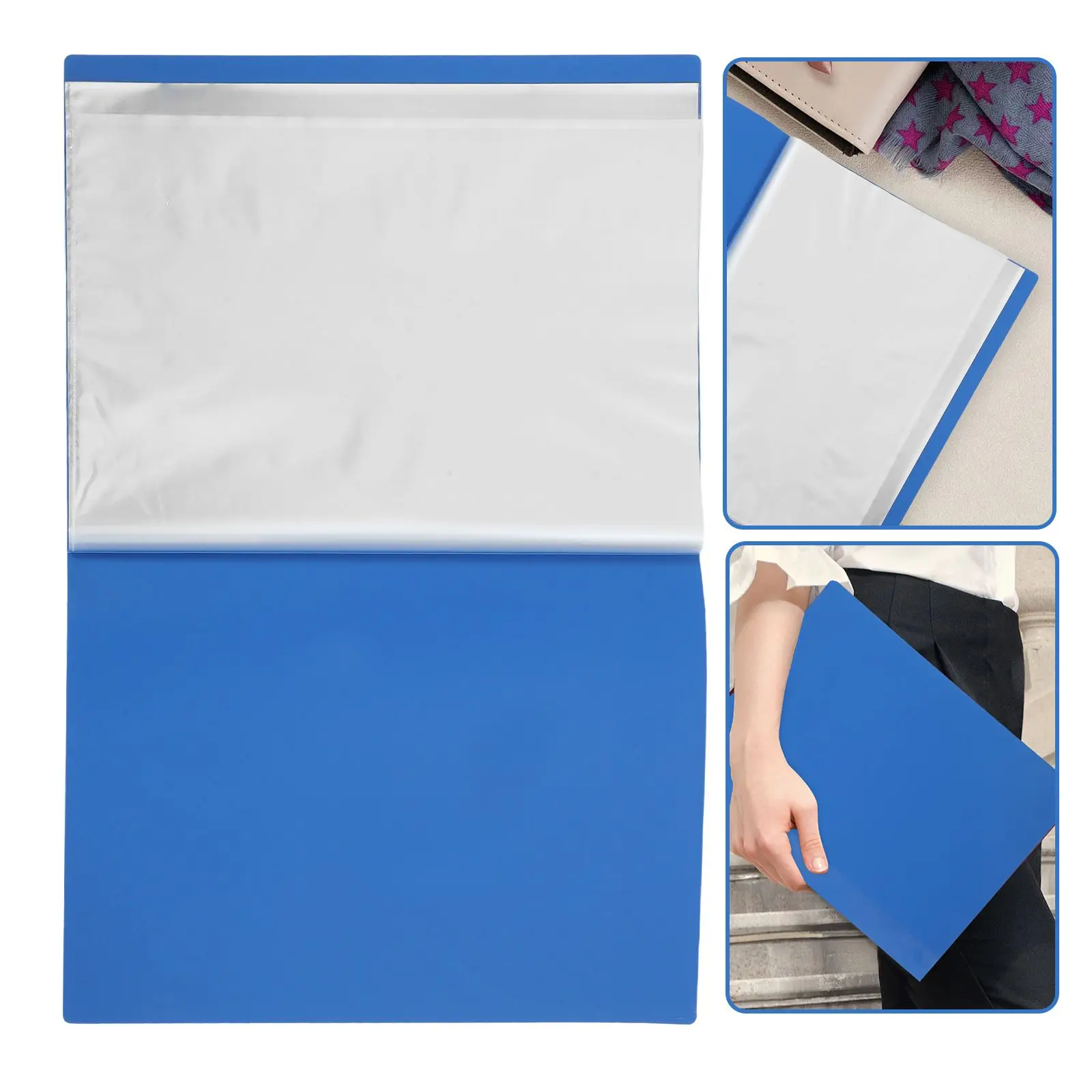 A3 Transparent Document Display Folder 20 Pockets Blue Large Capacity PP Material File Organizer Plastic Sleeves Office Use