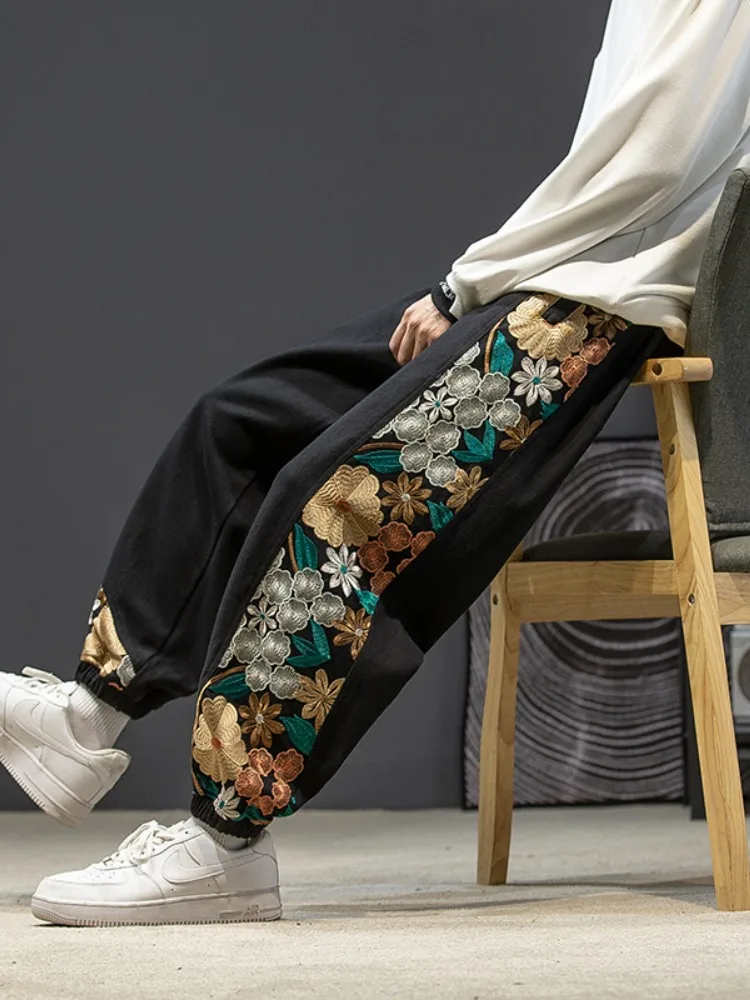 

Мужские повседневные брюки оверсайз в стиле ретро с вышивкой и нашивками, с манжетами, в стиле Харлан, весенне-осенние, модные, брендовые, удобные, для отдыха