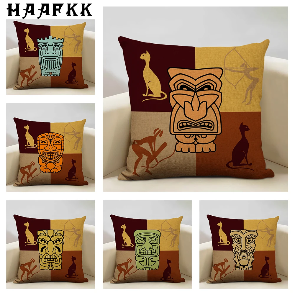 Home Cushion Cover, High-quality Linen Pillow Case, Retro Design, Living Room Sofa Decor, African Culture