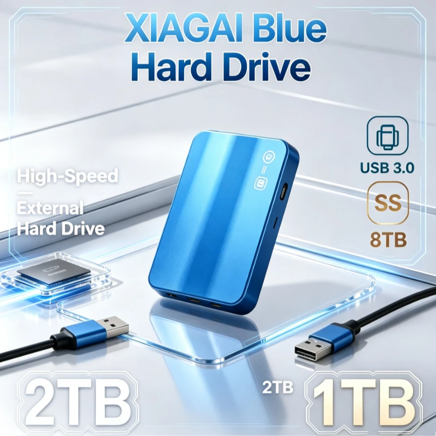 [Brand+] Original XIAGAI Blue Portable SSD Enclosure USB3.0 External Hard Drive Case For Laptop Desktop PC Mac OS Data Storage