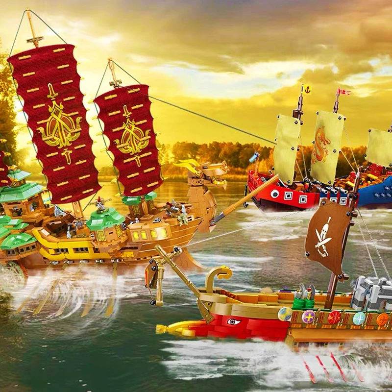 Ideas Medieval Hero Pirate Ship Building Block Creative Expert Spartan Battleship Brick Modular Toys For Kid Birthday Gift MOC