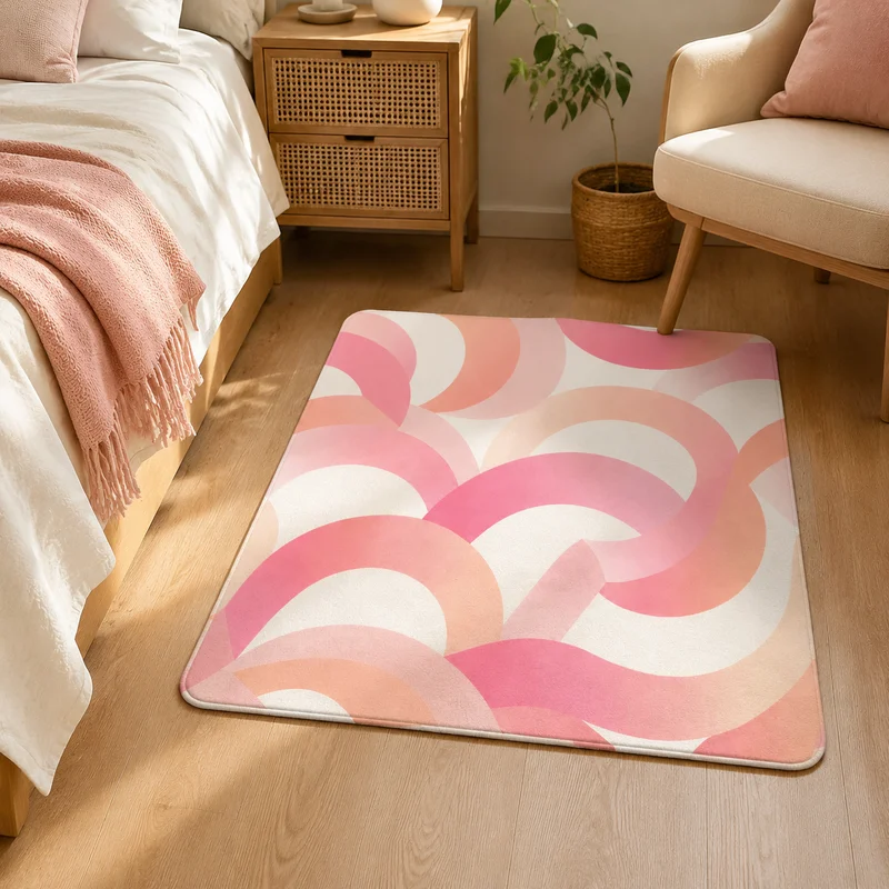 VIKAMA Gradient Abstract Wave Curve Carpet Living Room Anti slip Soft Soft Cushion Bedroom Entrance Floor Mat Home Decoration