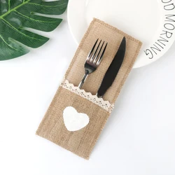 10pcs Wedding Party Linen Lace Knife And Fork Bag