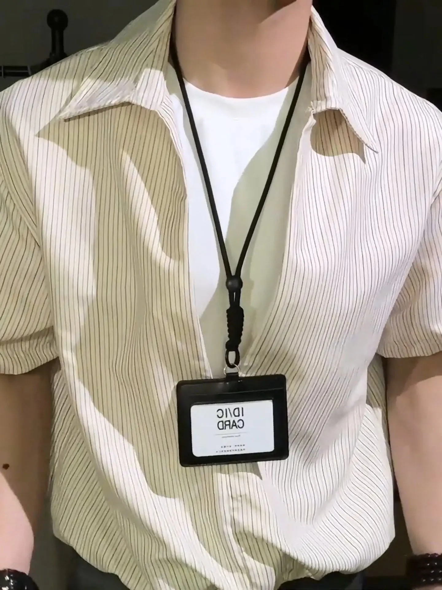  Lightweight Men's Short Sleeve Shirt Stripe Pattern Half Sleeve Stand Collar Quick Dry Casual Summer Fashion