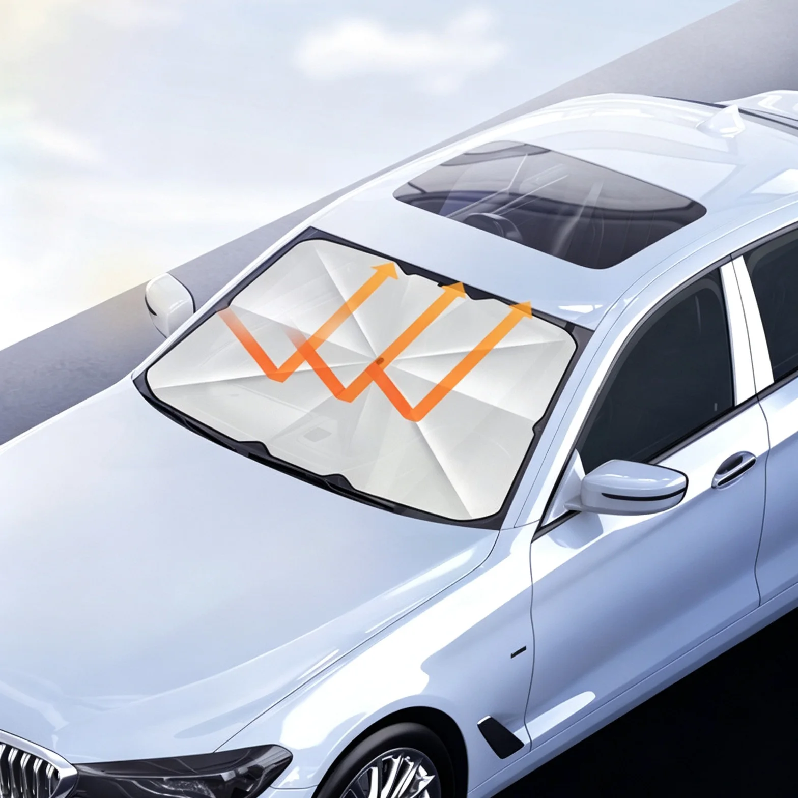 Car Windshield Sun Shade Umbrella Foldable Front Window Cover Silver Coated Heat Insulation UV Protection Storage Bag