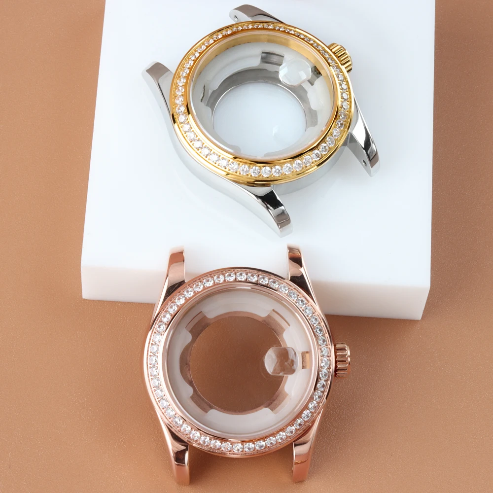 

Rose Gold 33mm NH05 Watch Case Sapphire Lady's Steel Bracelet Fit Datejust Seiko NH05 NH06 Movement 25mm Dial NH05 Watch Case