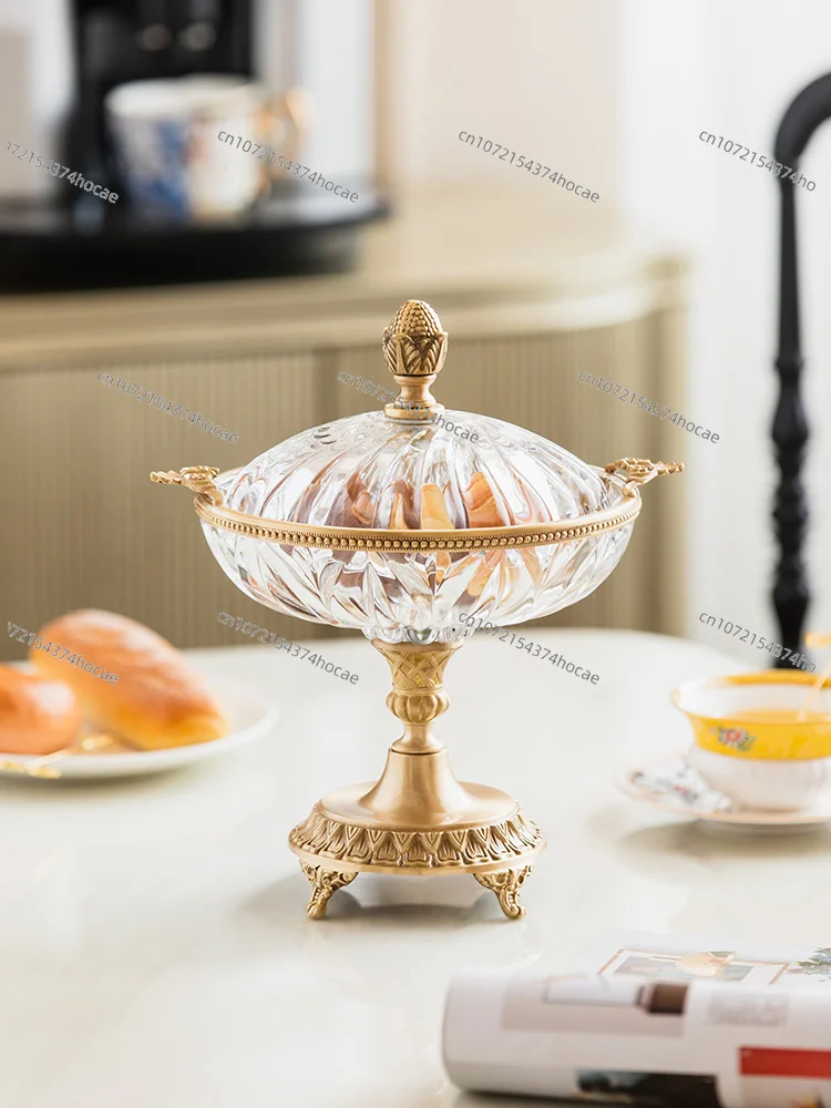 Vintage Carved Glass Storage Container European Style Home Living Room Fruit Serving Decor