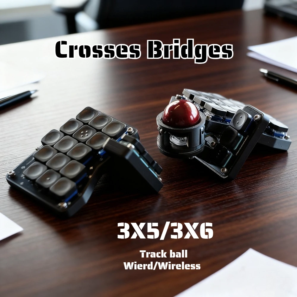 New Bridges Crosses Split Keyboard Wireless 3x5/3x6 Low Profile Kailh Choc Switch Trackball Gaming Keyboard Kit Hotswap Teclados