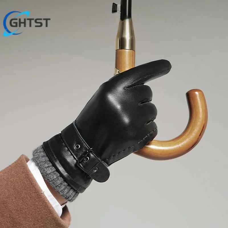 2025Hot Sale Men Genuine Spring Gloves Leather Gloves Touch Screen Black Real Sheepskin Thin Driving Gloves Business Brown Glove