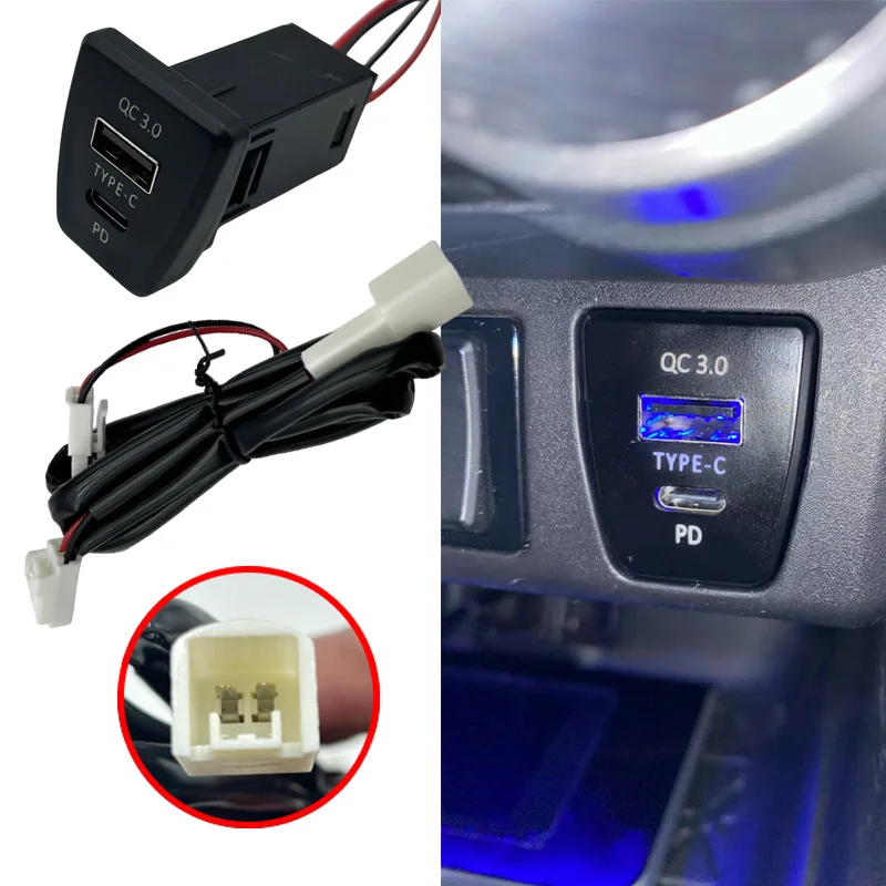 USB QC3.0 Mobile Phone Quick Car Charger Smartphone Charging Adapter for Toyota WILDLANDER Rav4 2020 2021 2022 2023